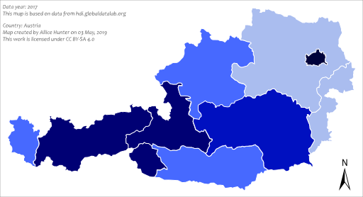 Karte der österreichischen Bundesländer nach HDI