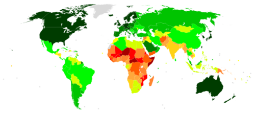 World map of countries by Human Development Index categories in increments of 0.050 