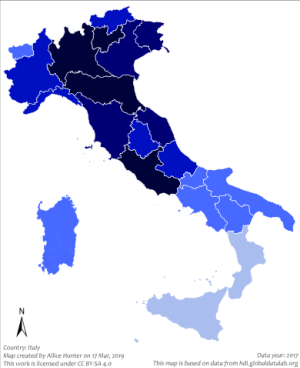 Karte der italienischen Regionen nach HDI