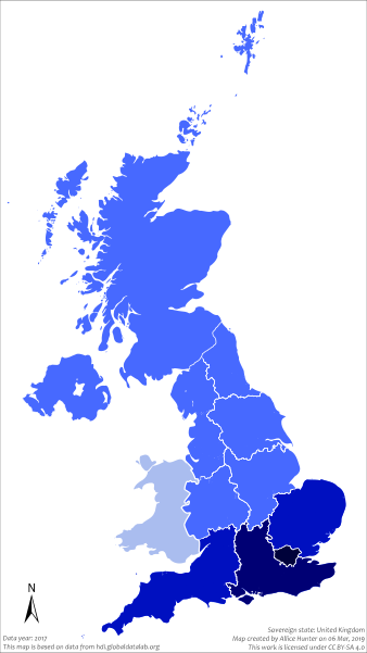 Karte der Regionen Großbritanniens nach HDI